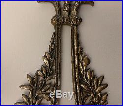 Antique Large Pair (2) Brass Wall Sconce Candle Holders-Holds 3 Tapers-18 x 12