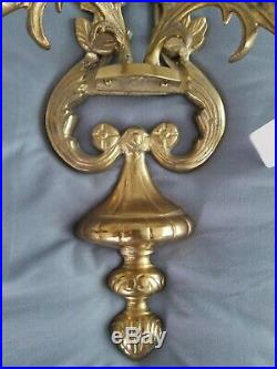 Antique Lot Of 2 Brass Double Arm Candle Sconce Holders Wall Mount Vintage