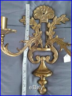 Antique Lot Of 2 Brass Double Arm Candle Sconce Holders Wall Mount Vintage