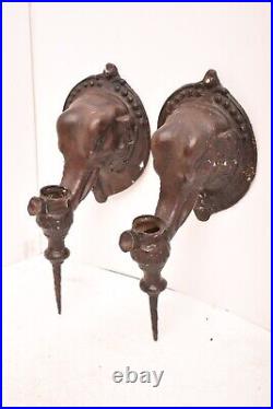 Antique Metal Figural Elephants Candlestick Sconce Wall Mount Candle Holder