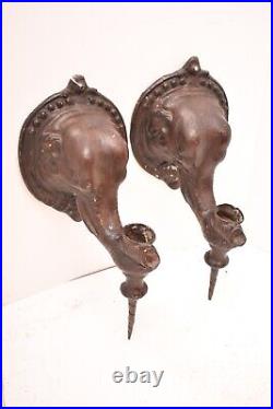 Antique Metal Figural Elephants Candlestick Sconce Wall Mount Candle Holder