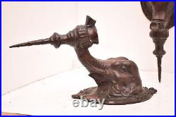 Antique Metal Figural Elephants Candlestick Sconce Wall Mount Candle Holder