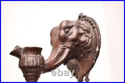 Antique Metal Figural Elephants Candlestick Sconce Wall Mount Candle Holder