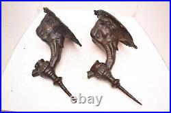 Antique Metal Figural Elephants Candlestick Sconce Wall Mount Candle Holder