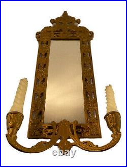 Antique Neo Classical Victorian Wall Mirror Candle Holder Koi Fish Brass Metal