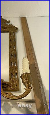 Antique Neo Classical Victorian Wall Mirror Candle Holder Koi Fish Brass Metal