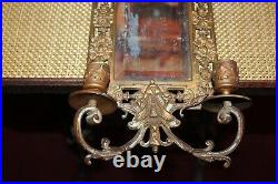 Antique Neo Classical Wall Mirror Candle Holder Koi Fish Brass Metal