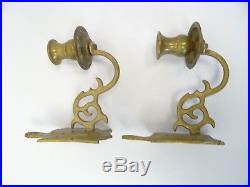 Antique Old Brass Metal Pair Oriental Candlesticks Wall Sconces Candle Holders