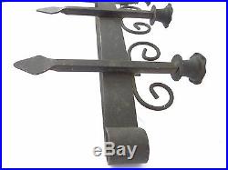 Antique Old Wrought Iron Metal Black Grate Candelabra Wall Sconce Candle Holder