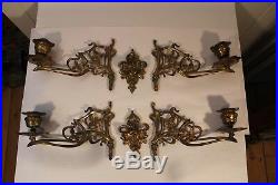 Antique Or Vintage Ornate Brass Pair Double Wall Sconce Candlestick Candleholder