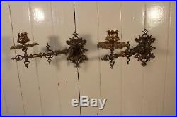 Antique Or Vintage Ornate Brass Pair Wall Sconce Candlestick Candleholder