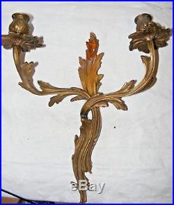 Antique Ormolu Bronze Acanthus Leaf Wall Sconce Candle Holder 2 Arm 15