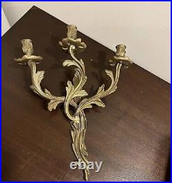 Antique Ornate BrassCastilian Candle Holders Wall Solid & Heavy
