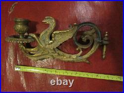 Antique Ornate Phoenix Griffin Dore Bronze Wall Hanging Candle Holder Bracket