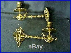 Antique Pair 0f Brass Rotating Piano Wall Mounted Candle Holder Sconces