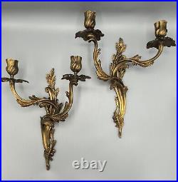 Antique Pair (2) Art Nouveau Rococo Italian Floral Vines Wall Candle Holders Set