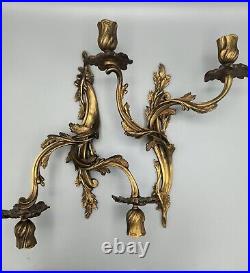 Antique Pair (2) Art Nouveau Rococo Italian Floral Vines Wall Candle Holders Set