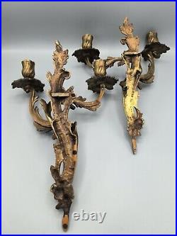 Antique Pair (2) Art Nouveau Rococo Italian Floral Vines Wall Candle Holders Set