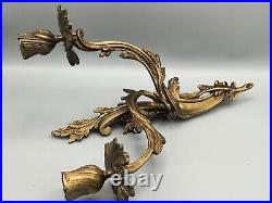 Antique Pair (2) Art Nouveau Rococo Italian Floral Vines Wall Candle Holders Set