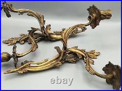 Antique Pair (2) Art Nouveau Rococo Italian Floral Vines Wall Candle Holders Set