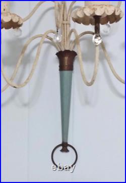 Antique Pair Candelabras 8-Arm Wall Candle Sconces Brass Painted Distressed
