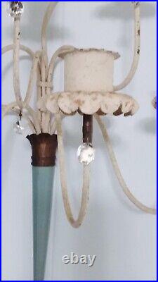 Antique Pair Candelabras 8-Arm Wall Candle Sconces Brass Painted Distressed