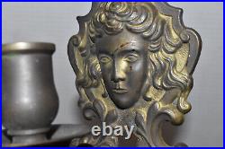 Antique Pair Of Art Nouveau Lady Figuralbrass Wall Candle Holder Wall Sconce