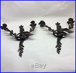 Antique Pair Of French Louis XV Rococo Solid Bronze Wall Sconce Candle Holder