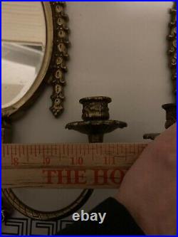 Antique Pair Of Girándole Double Candelabra Mirror Wall Sconces Brass