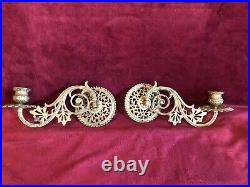 Antique Pair Of Ornate Wall Sconces Mount Brass Swivel Candle Holders Bronze