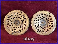 Antique Pair Of Ornate Wall Sconces Mount Brass Swivel Candle Holders Bronze