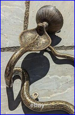 Antique Pair of Cobra Snake Brass Wall Sconces Candle Holders Indian Persian