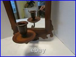 Antique Pine Wood Federal Style Wood wall mirror with candle holder 9t Sconce