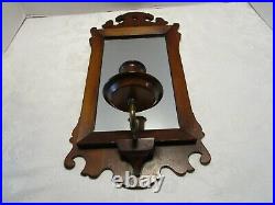 Antique Pine Wood Federal Style Wood wall mirror with candle holder 9t Sconce