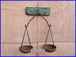 Antique Rare Iron Weighing Balance Scale Wall Hanging Candle Stand Holder