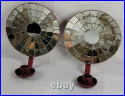 Antique Red Tin Mirror Mosaic Candle Holder/Wall Sconces (Pair of 2)