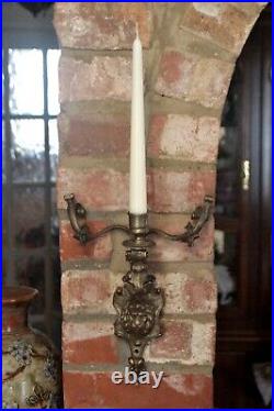 Antique Rococo Style Bronze Ornate Wall Sconce Candle Holder with Lion Face