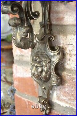 Antique Rococo Style Bronze Ornate Wall Sconce Candle Holder with Lion Face