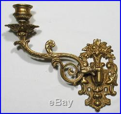 Antique Solid Brass Piano/Wall Sconce Candle Holders Victorian Rococo (2) Pair