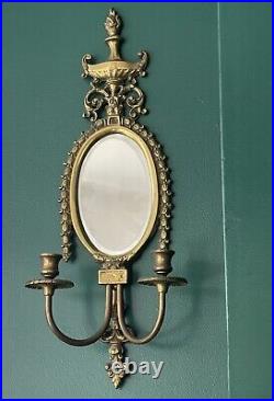 Antique Solid Brass Wall Mirror Sconce Candle Holders with 2 Free Glass Shades