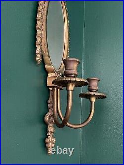 Antique Solid Brass Wall Mirror Sconce Candle Holders with 2 Free Glass Shades
