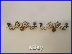Antique Solid Bronze Pair Gilded Piano Sconces Wall Candle Holder Victorian