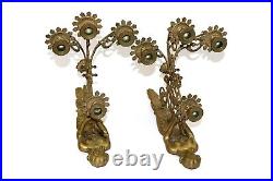 Antique Unique Pair of 2 Heavy Bronze Wall Candlesticks 4 Branches 19th Century