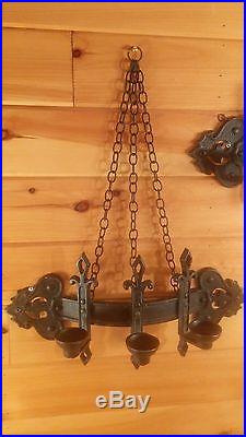 Antique/VTG Gothic Chain Hanging Wall Candelabra/Candle Holders, Medieval Revival