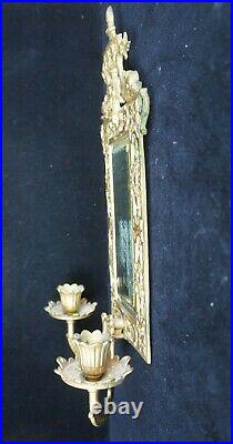 Antique Victorian Bradley Hubbard Brass Wall Mirror Candle Holder Sconce 18
