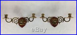 Antique Victorian Brass Branch Wall Sconces / Candle Holders (Pair)