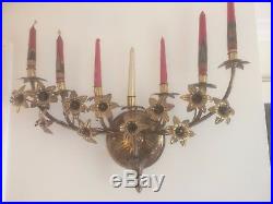 Antique Victorian Brass Floral Wall Sconce Candle Holder