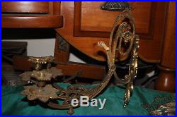 Antique Victorian Brass Metal 4 Arm Wall Sconce Candle Holders-Pair-Flowers
