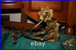 Antique Victorian Brass Metal 4 Arm Wall Sconce Candle Holders Pair Flowers