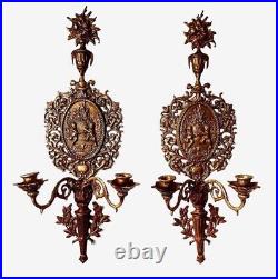 Antique Victorian Brass Wall Sconce Candleholders